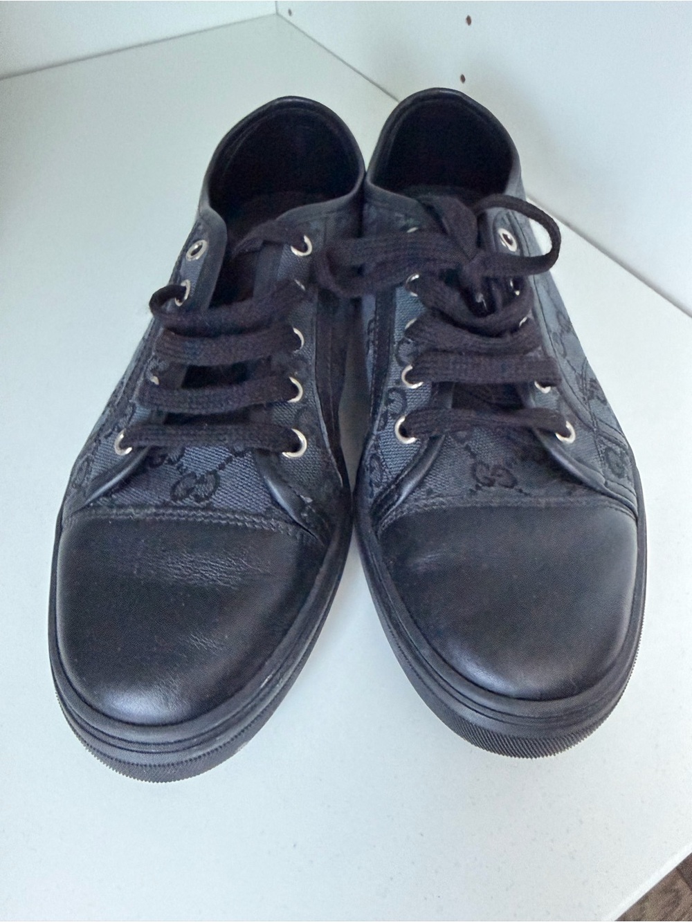 Gucci Black Low-Top GG Canvas & Leather Sneakers